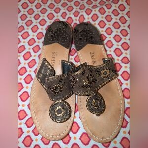 Jack Rogers Hamptons Jacks Flats Brown Bronze Leather Sandals Ladies 6 M Thong